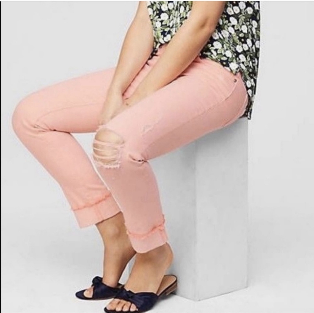 LOFT Pink Distressed Boyfriend Jeans